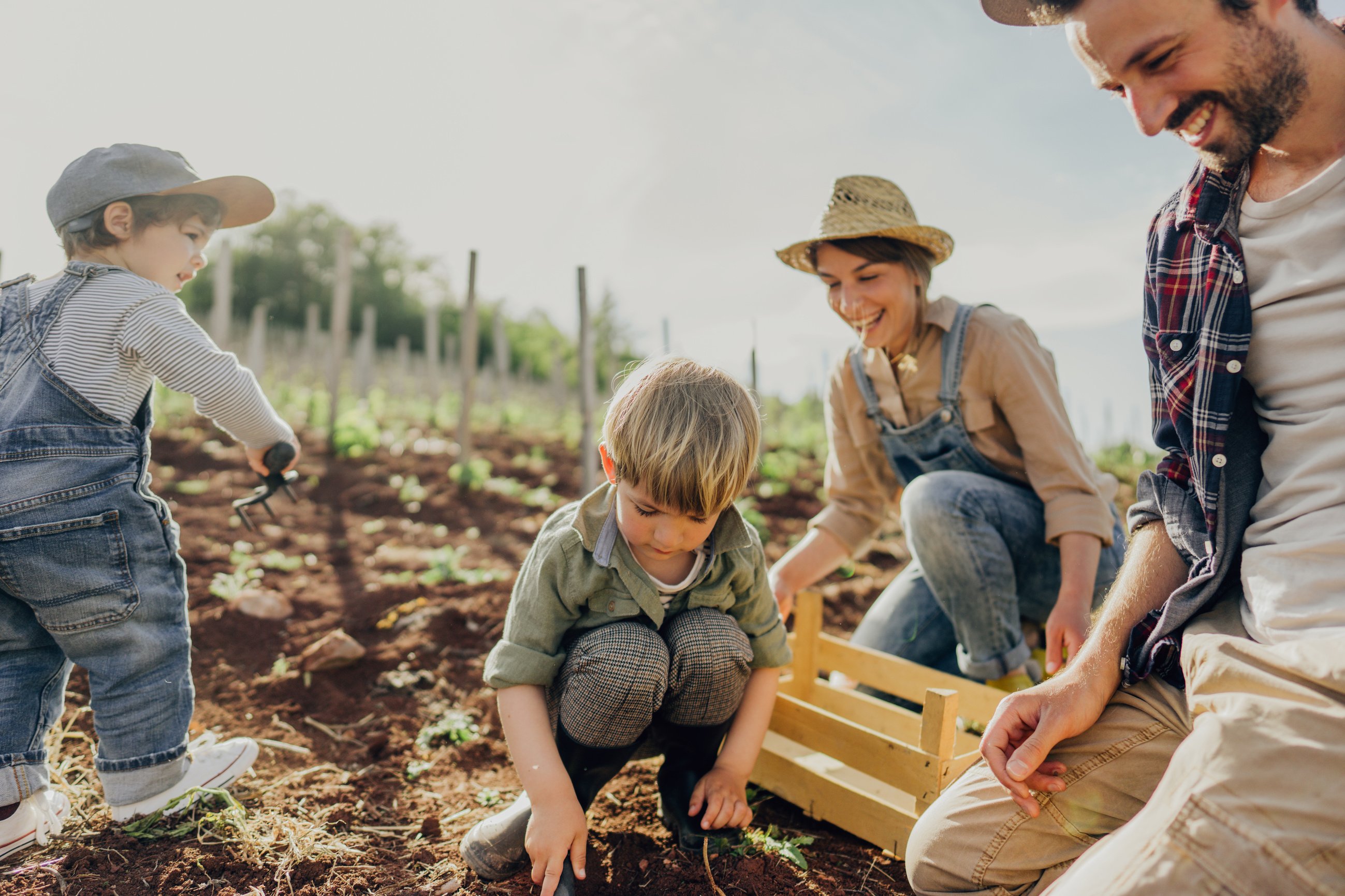 Happy family on their organic farm